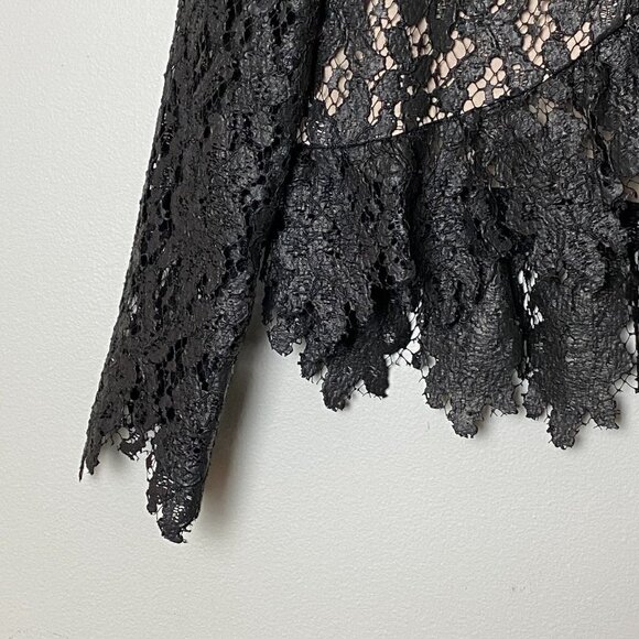 Saylor Jasmyn Long Sleeve Coated Lace Top Black - Picture 7 of 13
